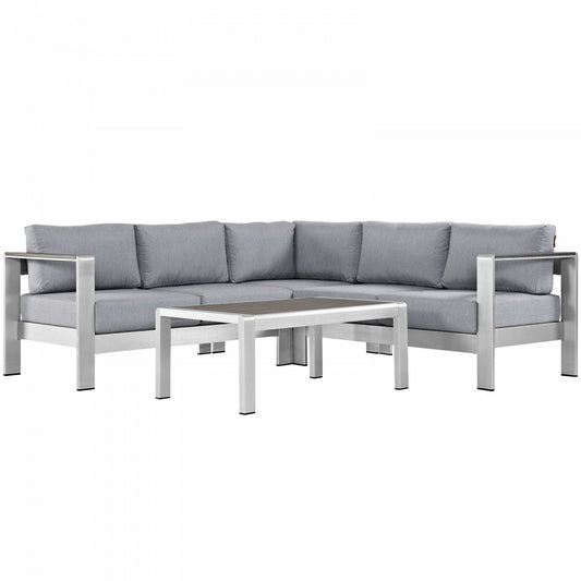 Shore 4 Piece Outdoor Patio Aluminum Sectional Sofa Set, Silver Gray, EEI-2559-SLV-GRY