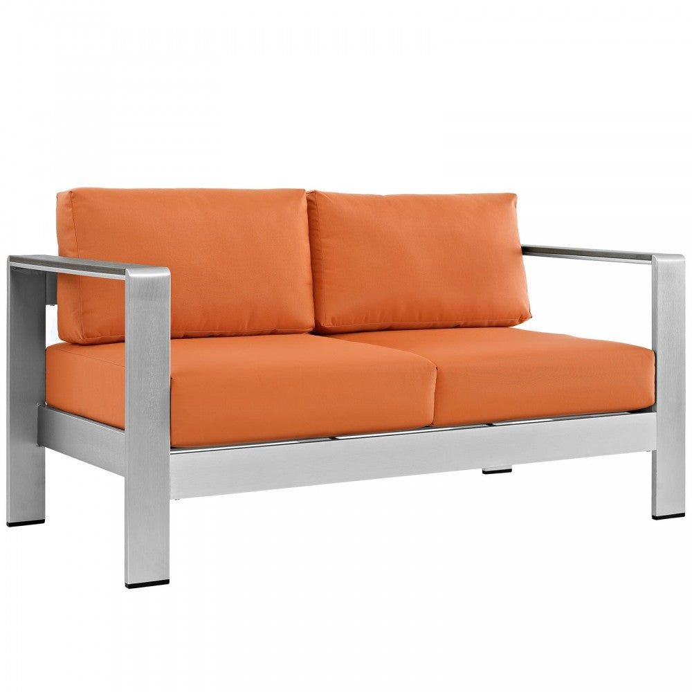 Shore 4 Piece Outdoor Patio Aluminum Sectional Sofa Set, Silver Orange, EEI-2567-SLV-ORA