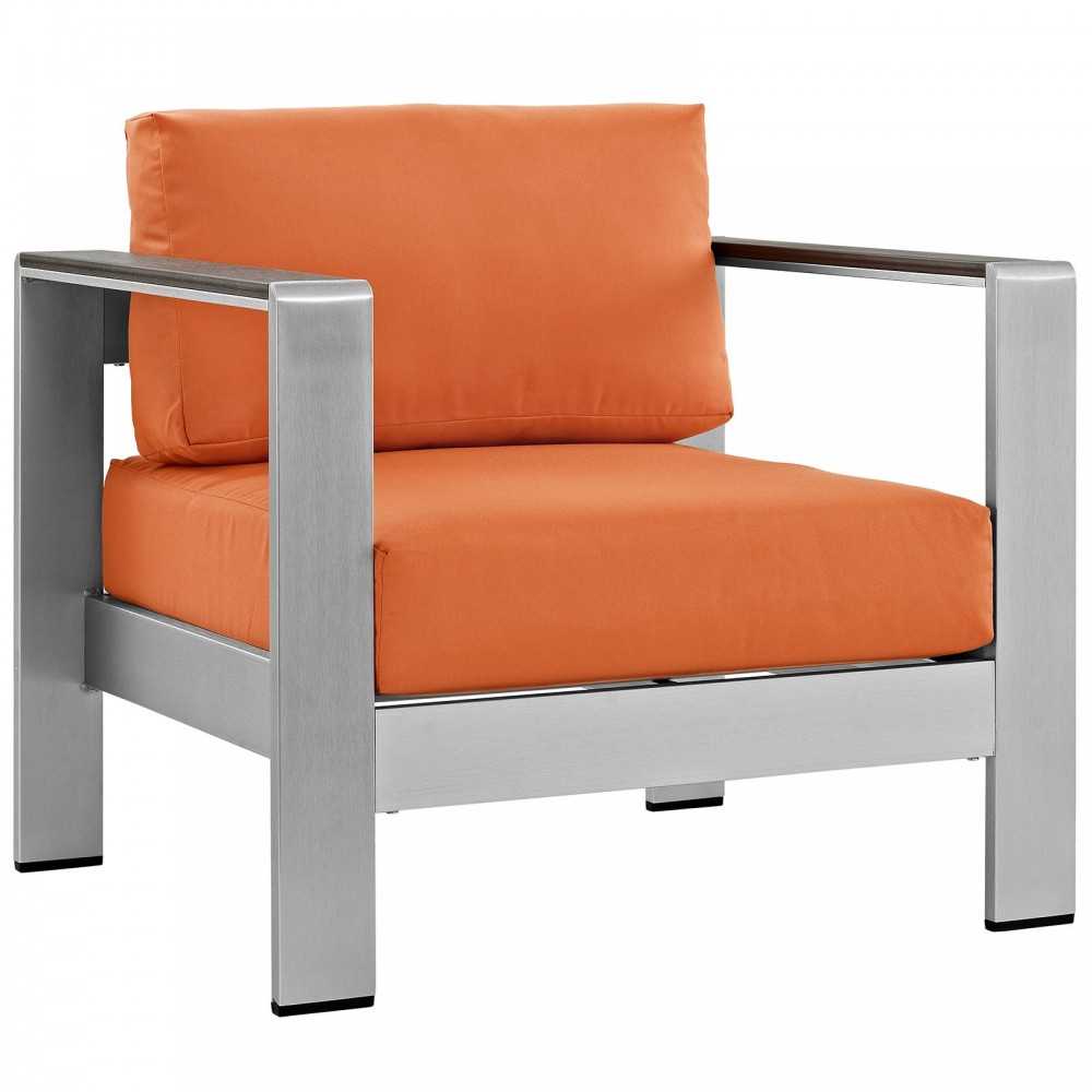Shore 4 Piece Outdoor Patio Aluminum Sectional Sofa Set, Silver Orange, EEI-2567-SLV-ORA