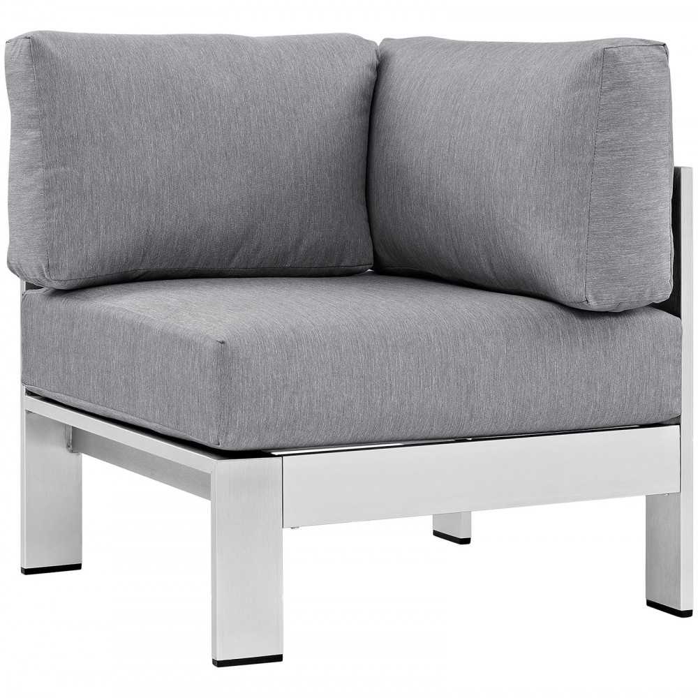 Shore 4 Piece Outdoor Patio Aluminum Sectional Sofa Set, Silver Gray, EEI-2559-SLV-GRY