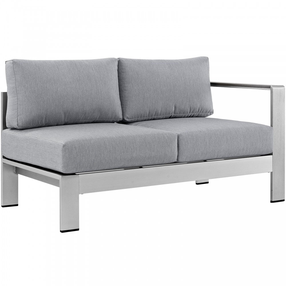 Shore 4 Piece Outdoor Patio Aluminum Sectional Sofa Set, Silver Gray, EEI-2559-SLV-GRY