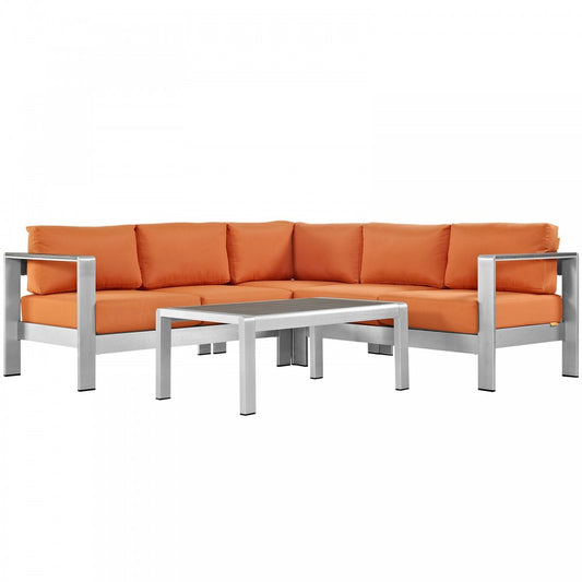 Shore 4 Piece Outdoor Patio Aluminum Sectional Sofa Set, Silver Orange, EEI-2559-SLV-ORA
