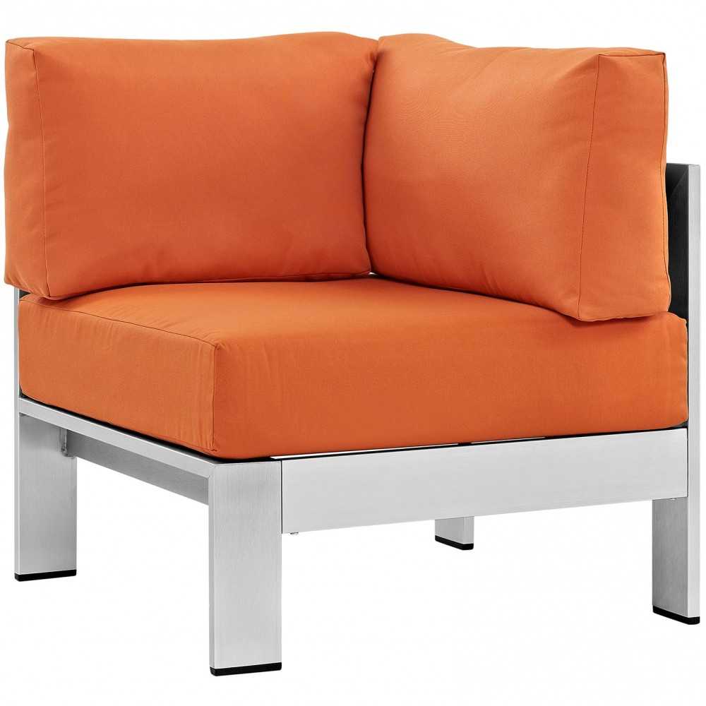 Shore 4 Piece Outdoor Patio Aluminum Sectional Sofa Set, Silver Orange, EEI-2559-SLV-ORA