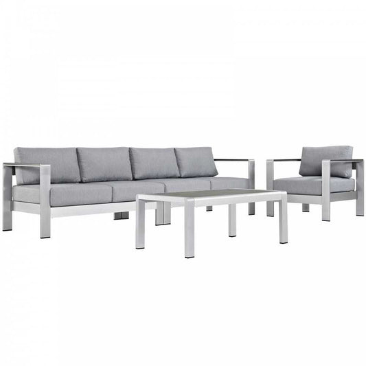 Shore 4 Piece Outdoor Patio Aluminum Sectional Sofa Set, Silver Gray, EEI-2563-SLV-GRY