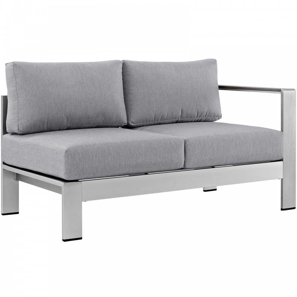 Shore 4 Piece Outdoor Patio Aluminum Sectional Sofa Set, Silver Gray, EEI-2563-SLV-GRY