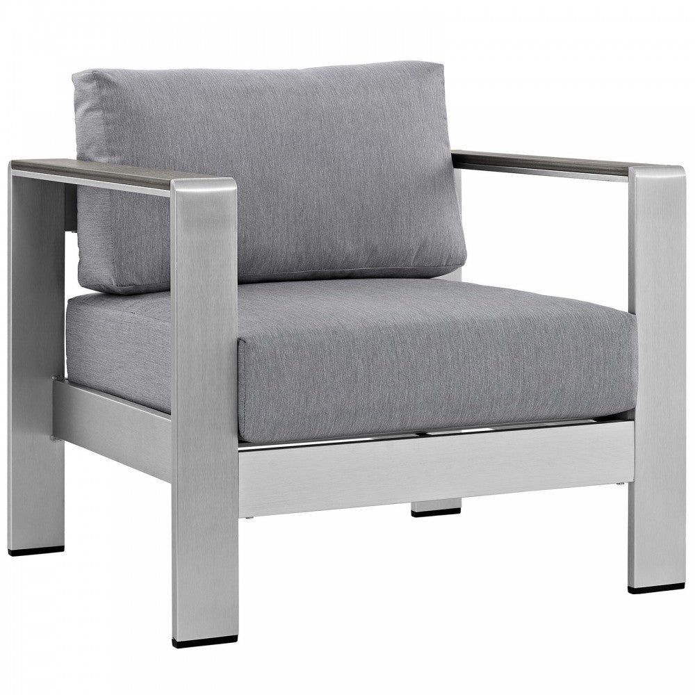 Shore 4 Piece Outdoor Patio Aluminum Sectional Sofa Set, Silver Gray, EEI-2563-SLV-GRY