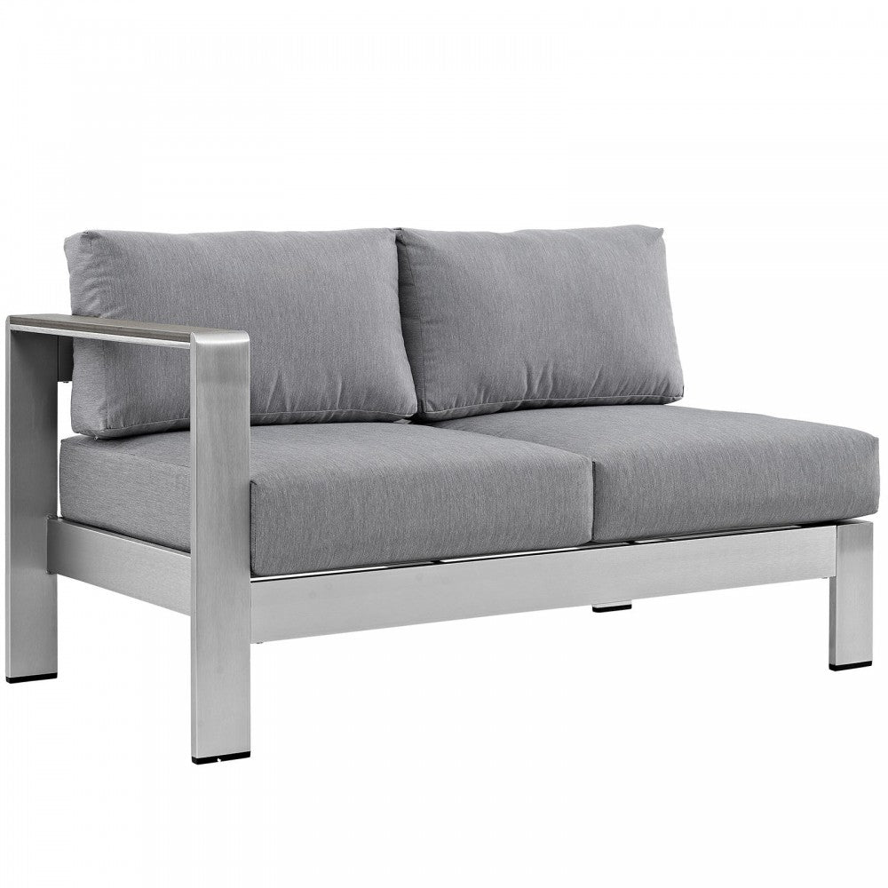 Shore 4 Piece Outdoor Patio Aluminum Sectional Sofa Set, Silver Gray, EEI-2563-SLV-GRY