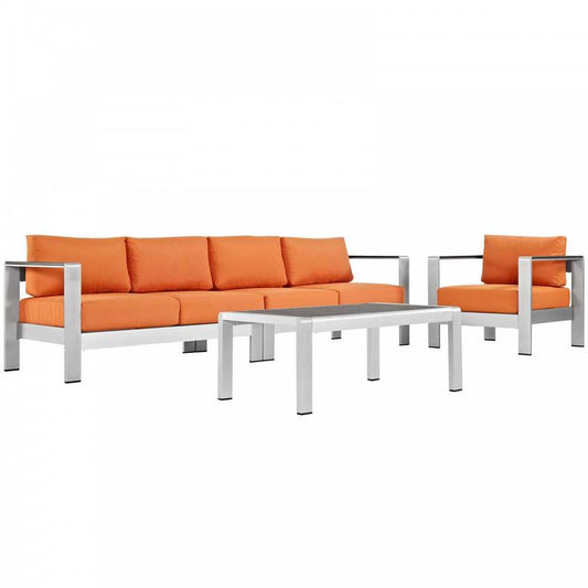 Shore 4 Piece Outdoor Patio Aluminum Sectional Sofa Set, Silver Orange, EEI-2563-SLV-ORA