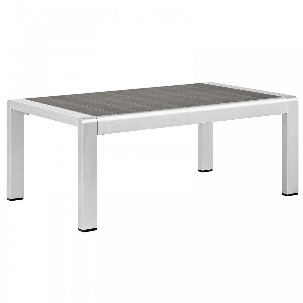 Shore 4 Piece Outdoor Patio Aluminum Sectional Sofa Set, Silver Beige, EEI-2567-SLV-BEI
