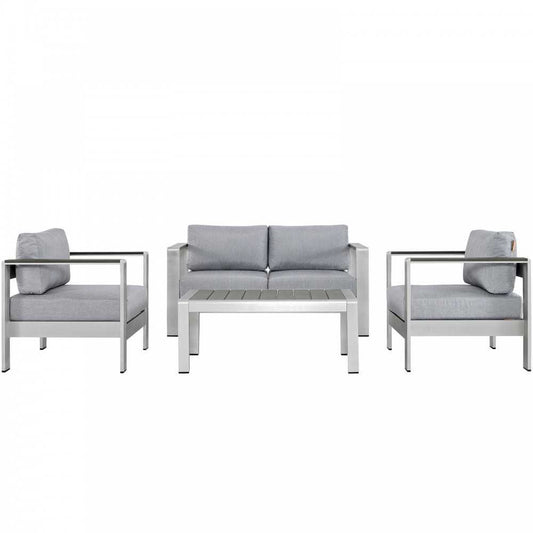 Shore 4 Piece Outdoor Patio Aluminum Sectional Sofa Set, Silver Gray, EEI-2567-SLV-GRY