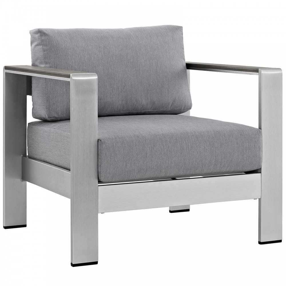 Shore 4 Piece Outdoor Patio Aluminum Sectional Sofa Set, Silver Gray, EEI-2567-SLV-GRY