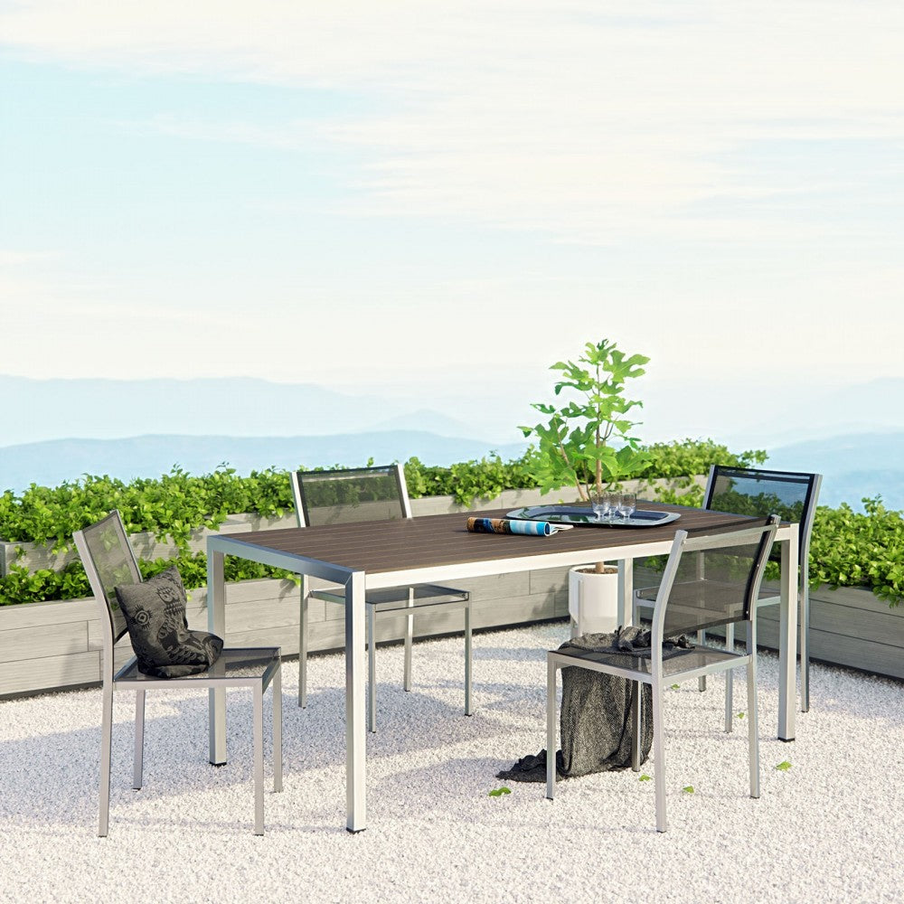 Shore 5 Piece Outdoor Patio Aluminum Dining Set, Silver Black, EEI-2482-SLV-BLK-SET