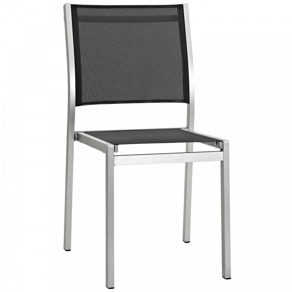 Shore 5 Piece Outdoor Patio Aluminum Dining Set, Silver Black, EEI-2482-SLV-BLK-SET