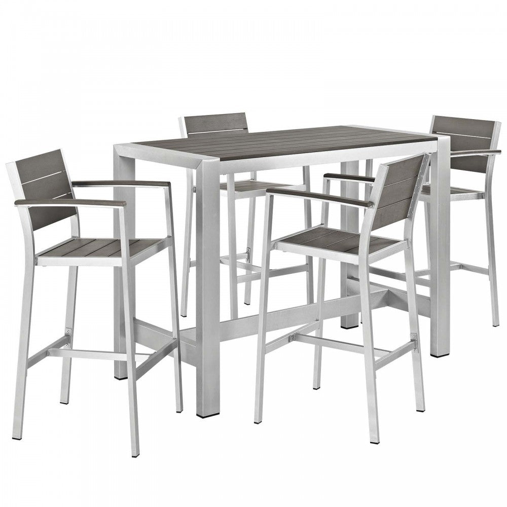 Shore 5 Piece Outdoor Patio Aluminum Dining Set, Silver Gray, EEI-2588-SLV-GRY-SET