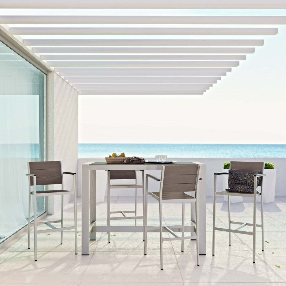 Shore 5 Piece Outdoor Patio Aluminum Dining Set, Silver Gray, EEI-2588-SLV-GRY-SET