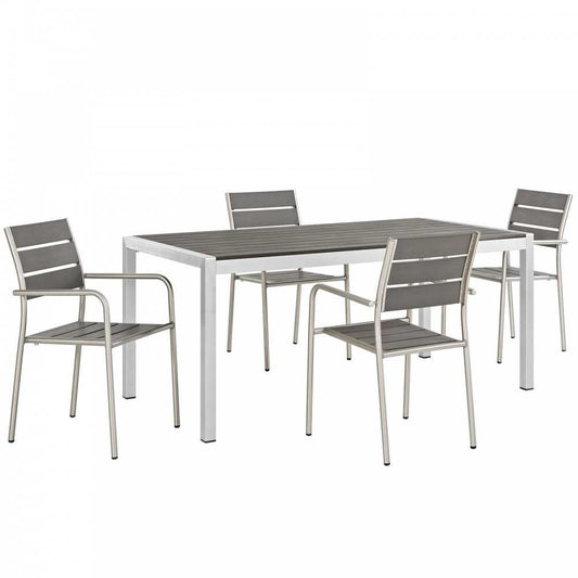 Shore 5 Piece Outdoor Patio Aluminum Dining Set, Silver Gray, EEI-2481-SLV-GRY-SET