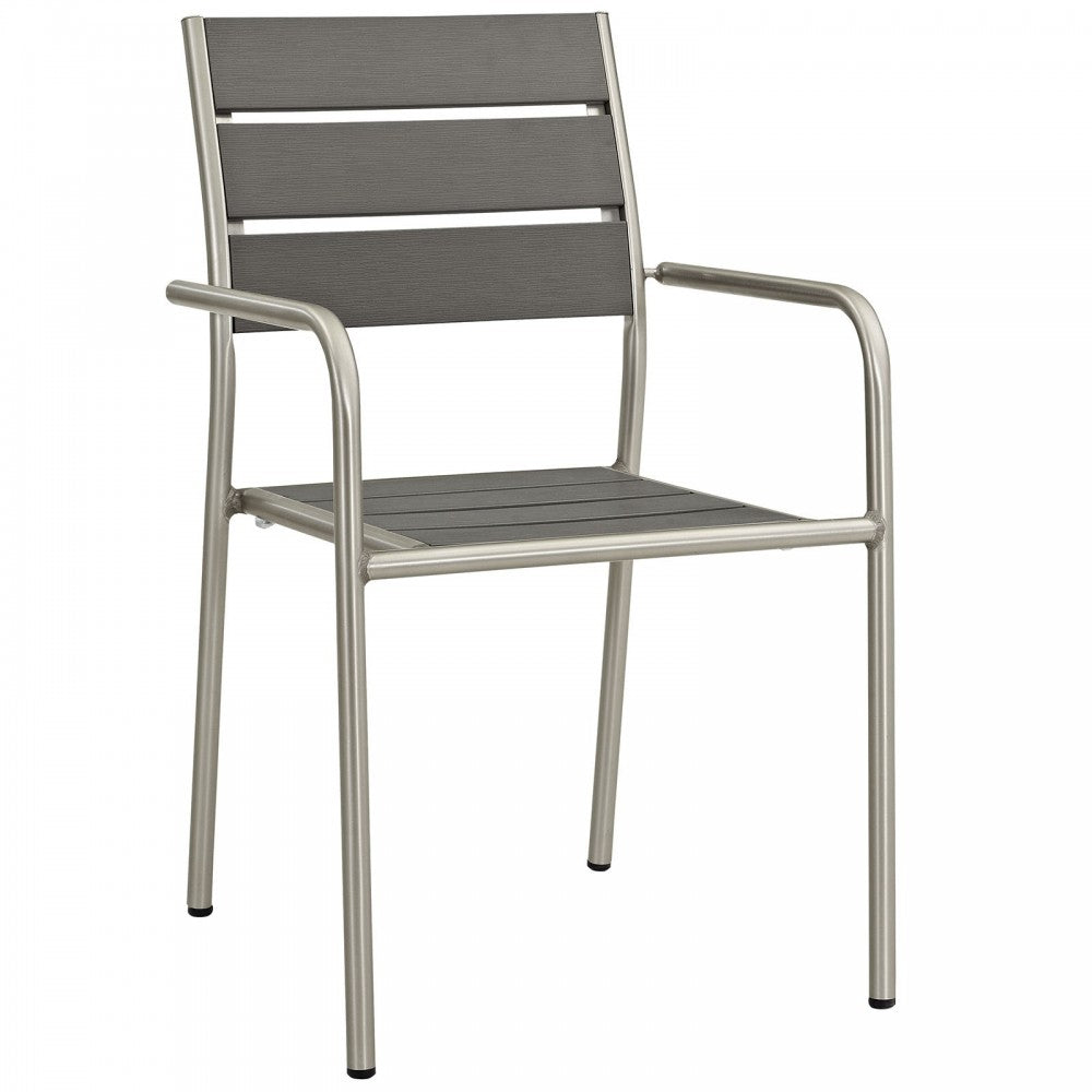 Shore 5 Piece Outdoor Patio Aluminum Dining Set, Silver Gray, EEI-2481-SLV-GRY-SET