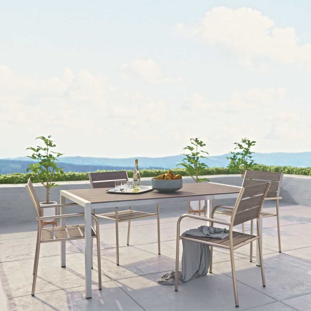 Shore 5 Piece Outdoor Patio Aluminum Dining Set, Silver Gray, EEI-2481-SLV-GRY-SET