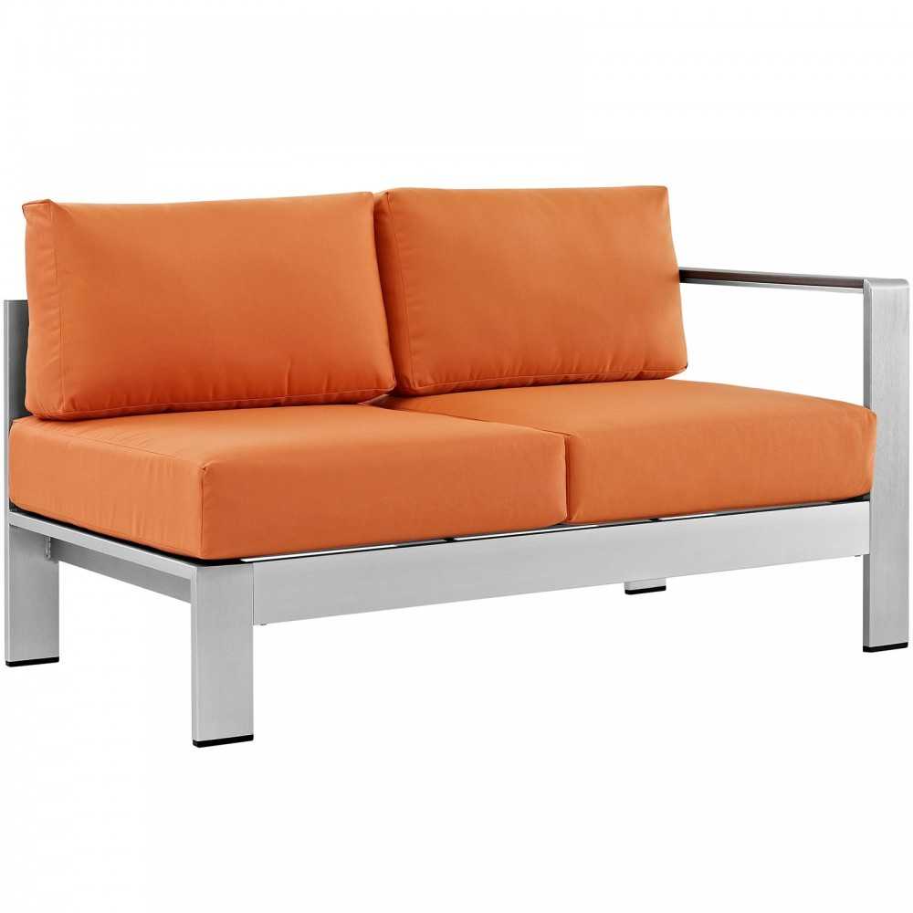 Shore 5 Piece Outdoor Patio Aluminum Sectional Sofa Set, Silver Orange, EEI-2564-SLV-ORA