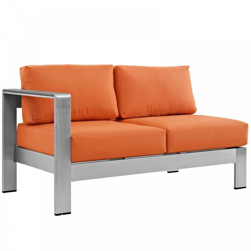 Shore 5 Piece Outdoor Patio Aluminum Sectional Sofa Set, Silver Orange, EEI-2564-SLV-ORA