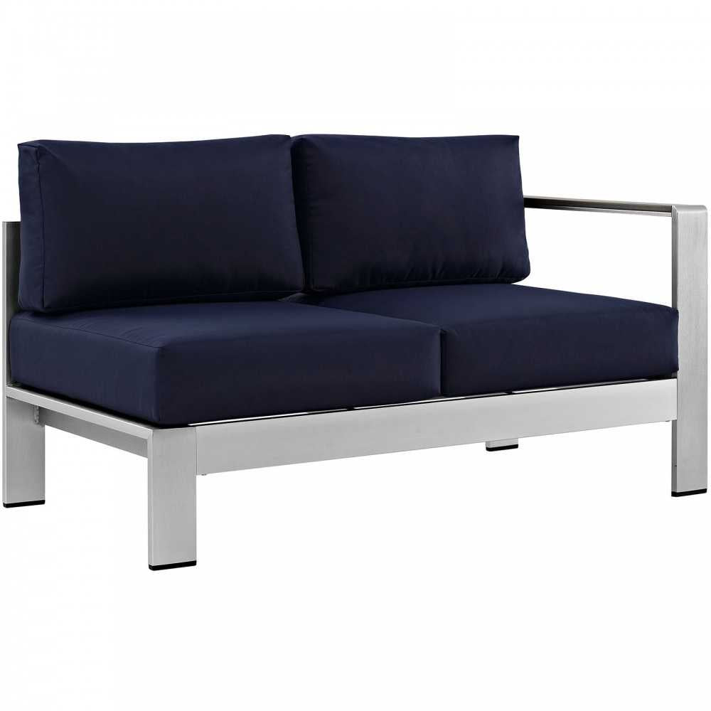 Shore 5 Piece Outdoor Patio Aluminum Sectional Sofa Set, Silver Navy, EEI-2557-SLV-NAV