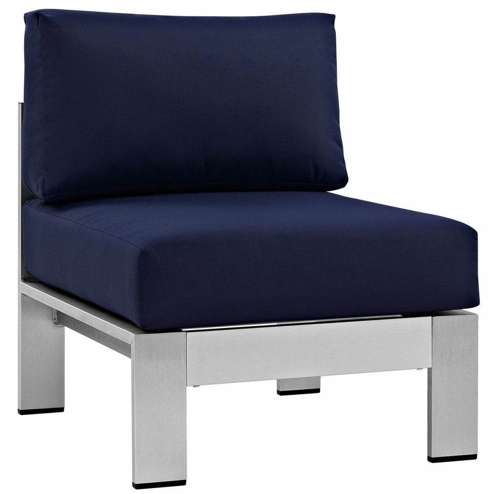 Shore 5 Piece Outdoor Patio Aluminum Sectional Sofa Set, Silver Navy, EEI-2557-SLV-NAV