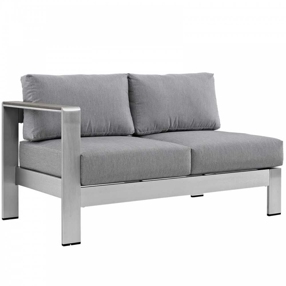 Shore 5 Piece Outdoor Patio Aluminum Sectional Sofa Set, Silver Gray, EEI-2560-SLV-GRY