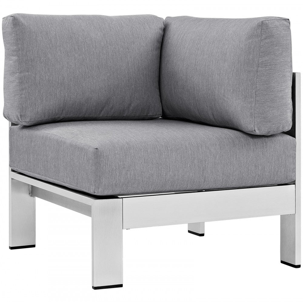 Shore 5 Piece Outdoor Patio Aluminum Sectional Sofa Set, Silver Gray, EEI-2560-SLV-GRY