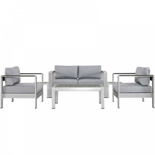 Shore 6 Piece Outdoor Patio Aluminum Sectional Sofa Set, Silver Gray, EEI-2568-SLV-GRY