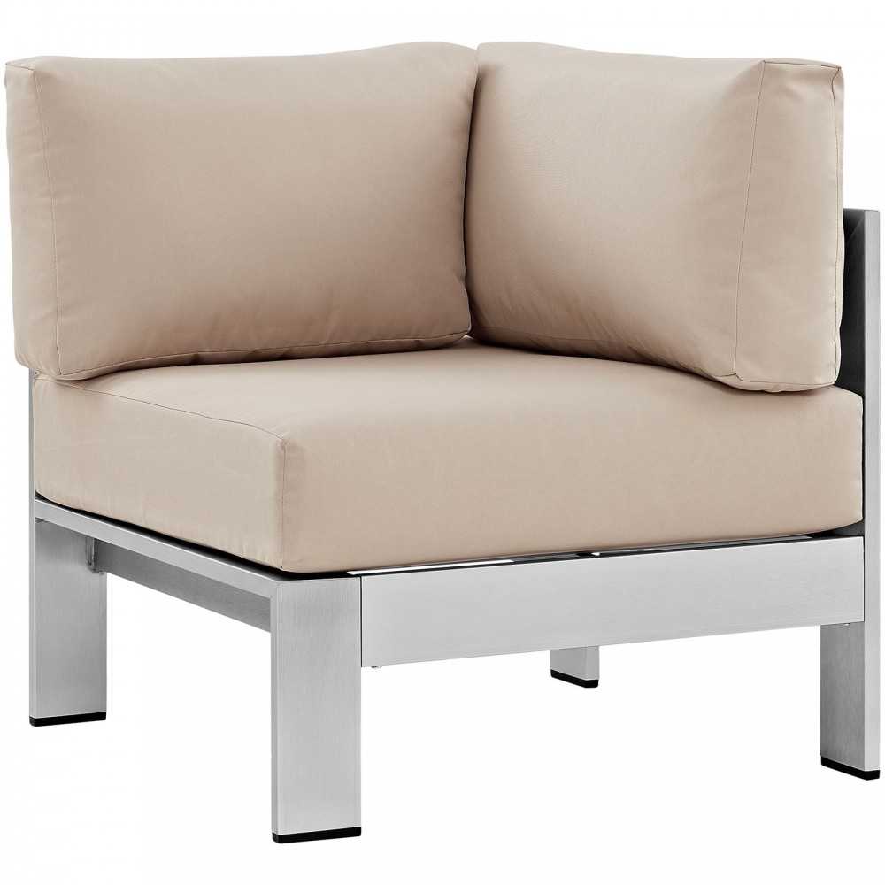 Shore 6 Piece Outdoor Patio Aluminum Sectional Sofa Set, Silver Beige, EEI-2561-SLV-BEI