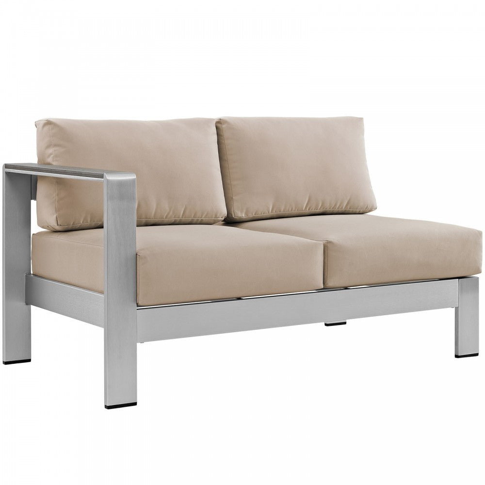 Shore 6 Piece Outdoor Patio Aluminum Sectional Sofa Set, Silver Beige, EEI-2561-SLV-BEI