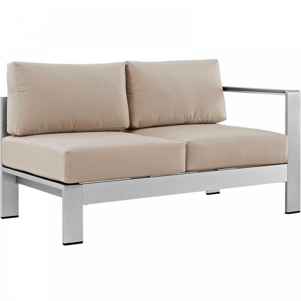 Shore 6 Piece Outdoor Patio Aluminum Sectional Sofa Set, Silver Beige, EEI-2561-SLV-BEI