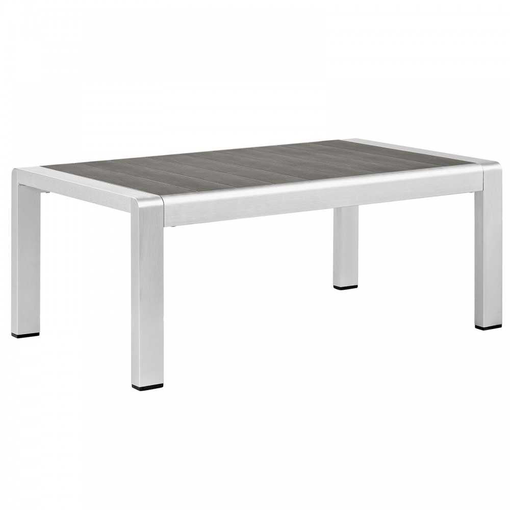 Shore 6 Piece Outdoor Patio Aluminum Sectional Sofa Set, Silver Beige, EEI-2558-SLV-BEI