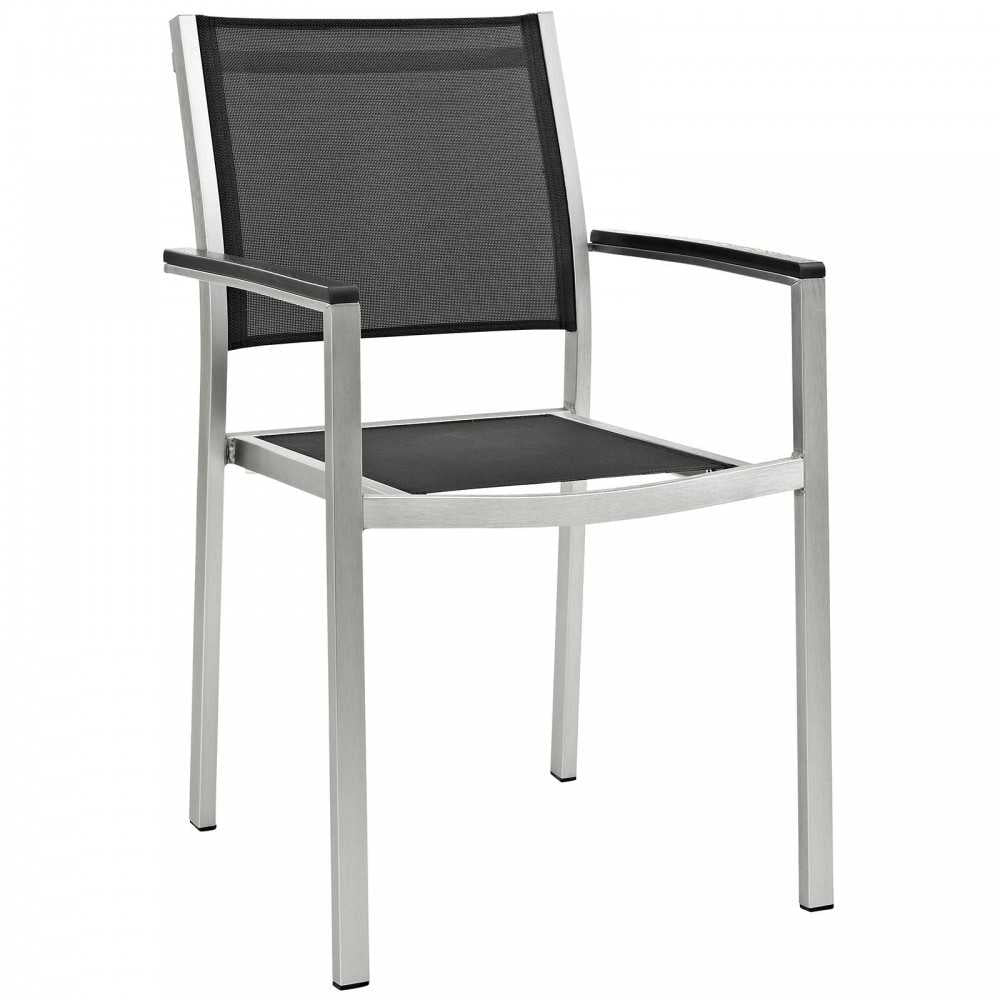 Shore 7 Piece Outdoor Patio Aluminum Dining Set, Silver Black, EEI-2486-SLV-BLK-SET