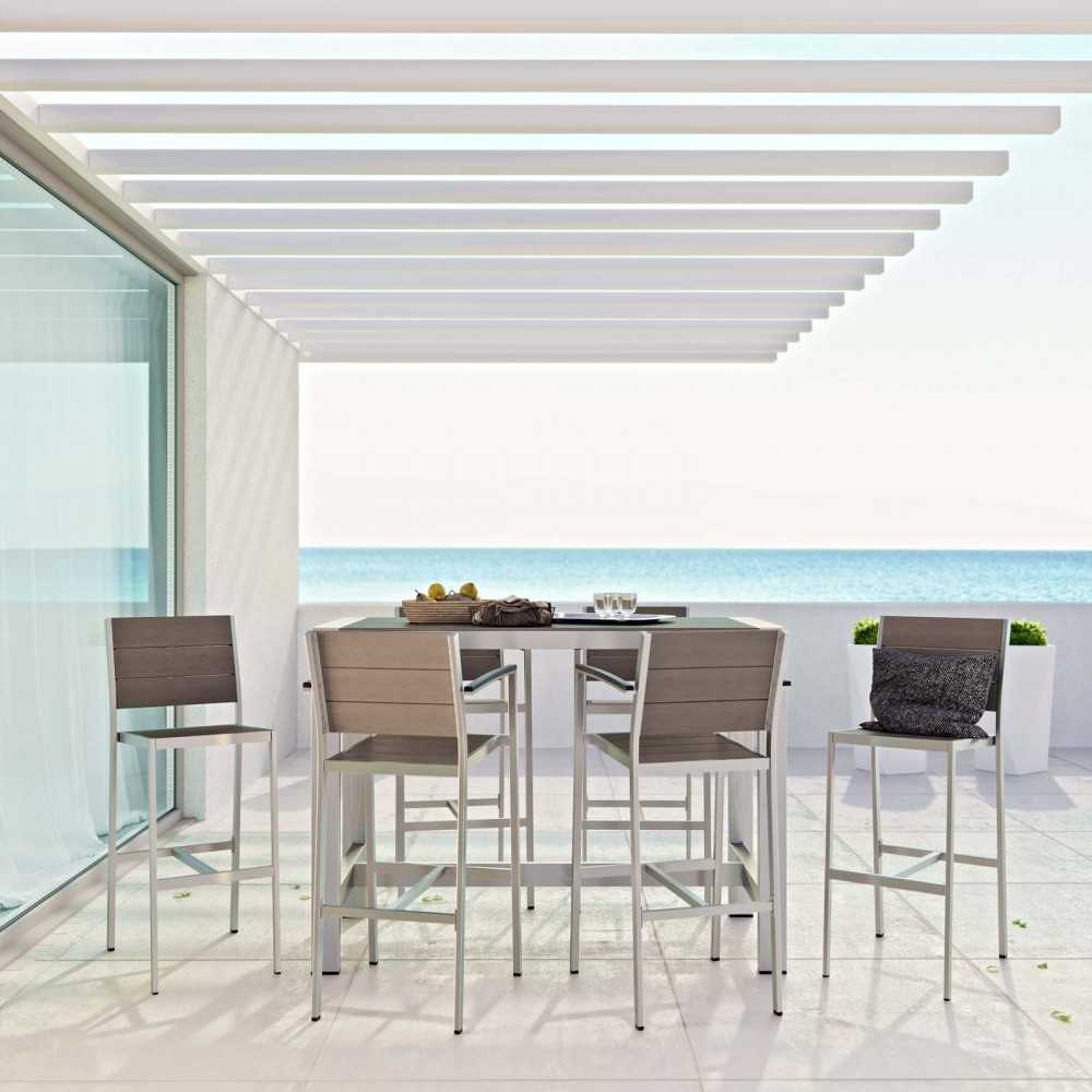 Shore 7 Piece Outdoor Patio Aluminum Dining Set, Silver Gray, EEI-2587-SLV-GRY-SET