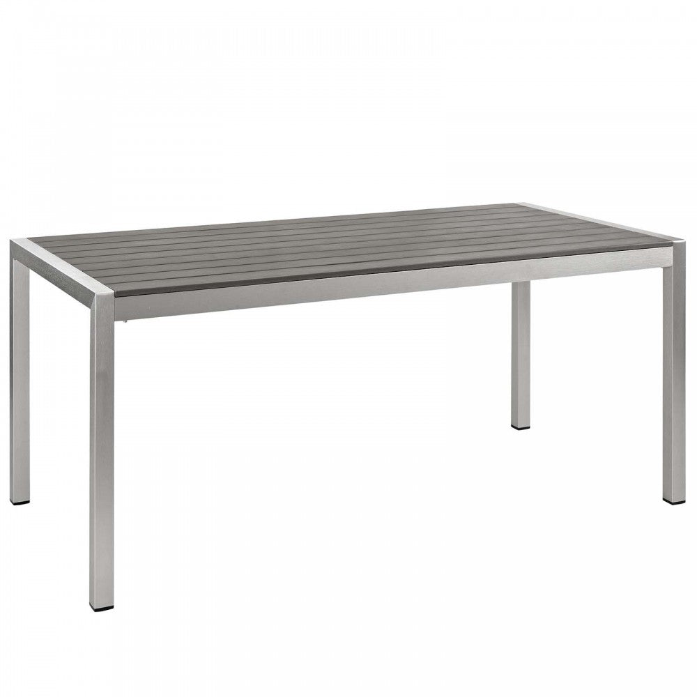 Shore 7 Piece Outdoor Patio Aluminum Dining Set, Silver Gray, EEI-2484-SLV-GRY-SET