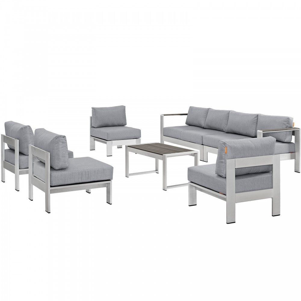 Shore 7 Piece Outdoor Patio Sectional Sofa Set, Silver Gray