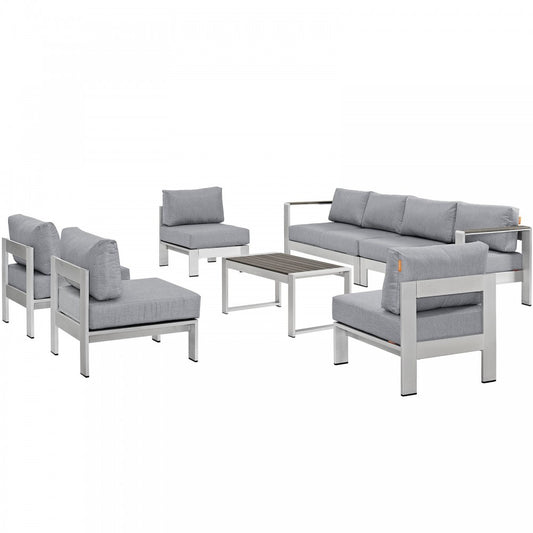 Shore 7 Piece Outdoor Patio Sectional Sofa Set, Silver Gray