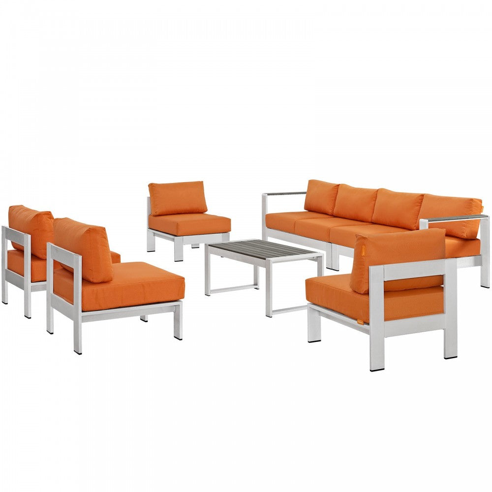 Shore 7 Piece Outdoor Patio Sectional Sofa Set, Silver Orange