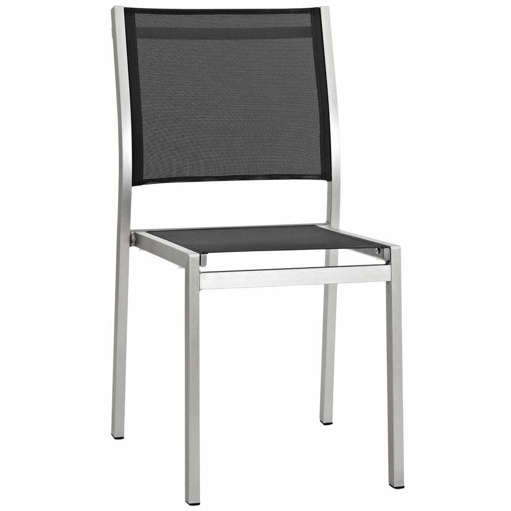 Shore 9 Piece Outdoor Patio Aluminum Dining Set, Silver Black, EEI-2583-SLV-BLK-SET