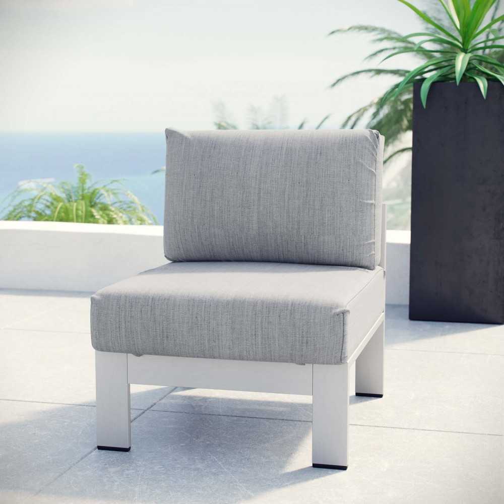Shore Armless Outdoor Patio Aluminum Chair, Silver Gray