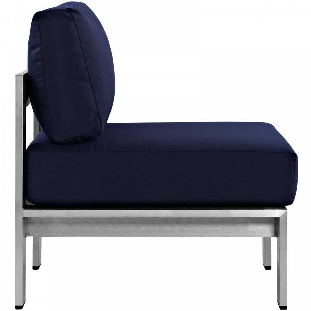 Shore Armless Outdoor Patio Aluminum Chair, Silver Navy