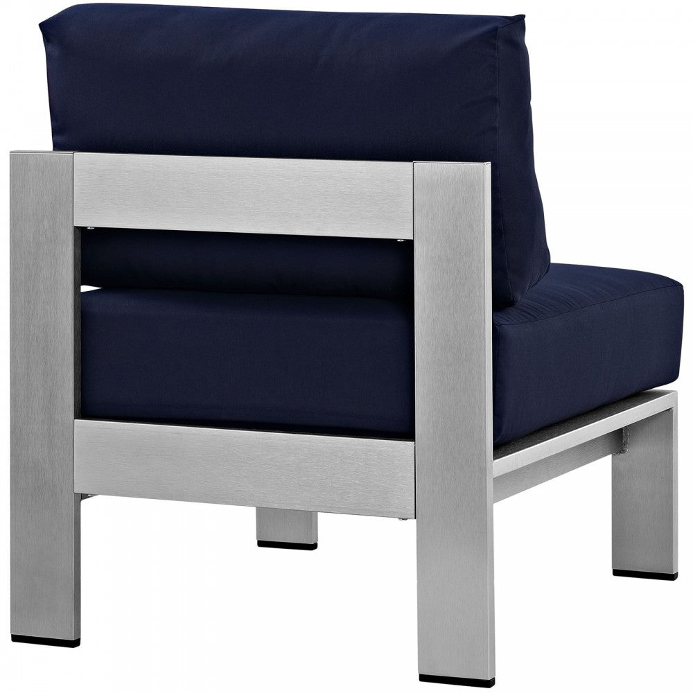 Shore Armless Outdoor Patio Aluminum Chair, Silver Navy