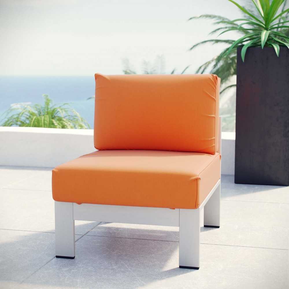 Shore Armless Outdoor Patio Aluminum Chair, Silver Orange