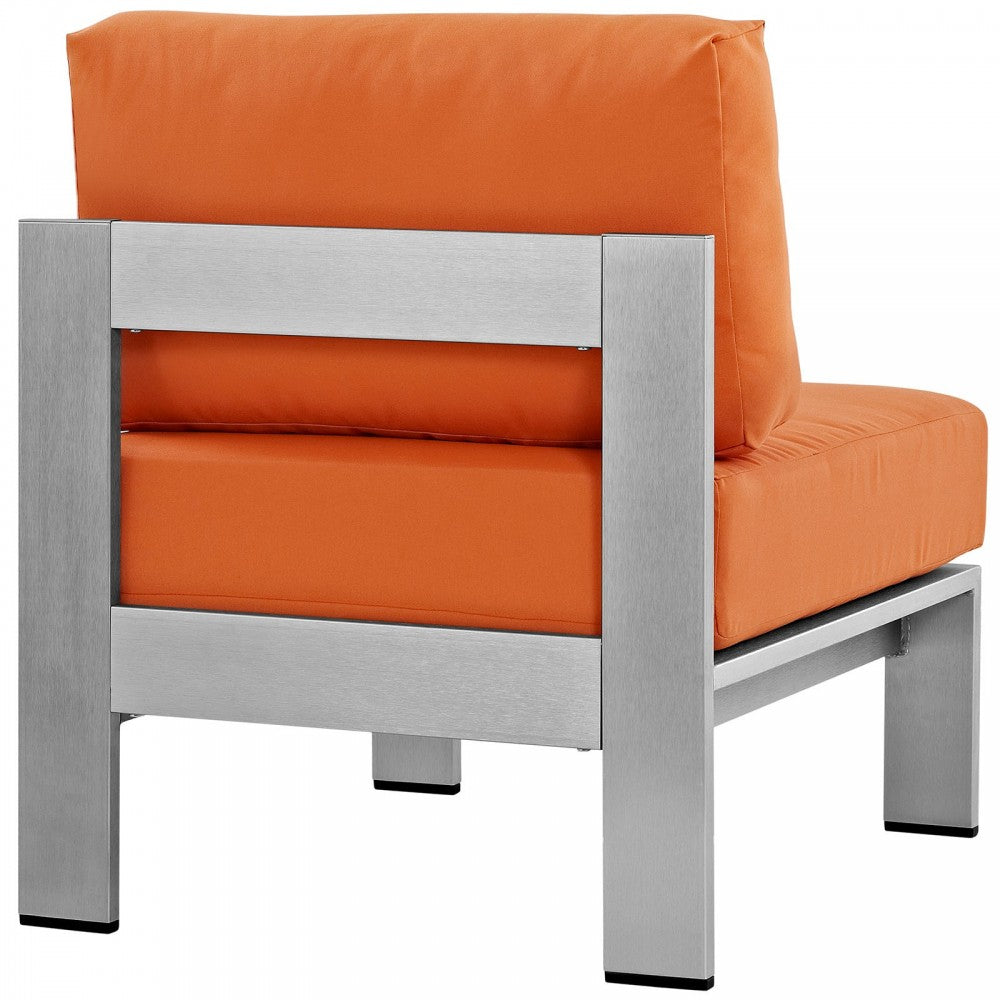 Shore Armless Outdoor Patio Aluminum Chair, Silver Orange