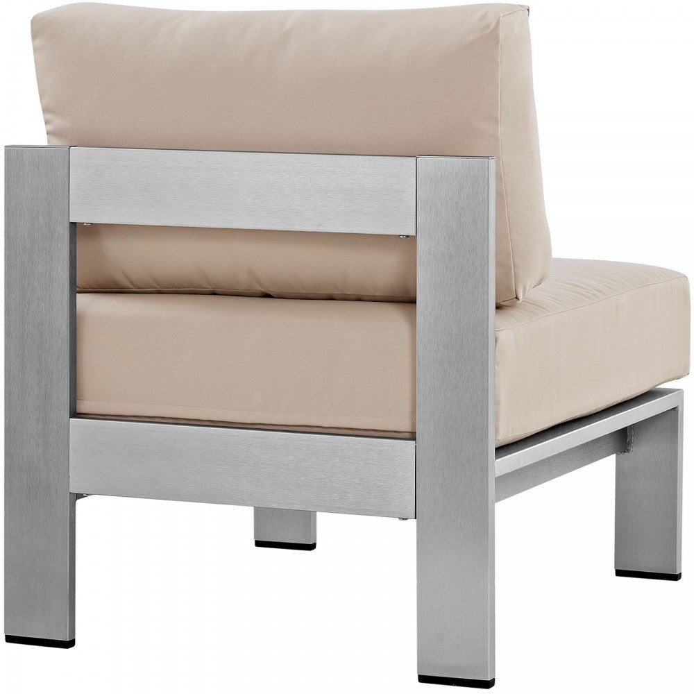Shore Armless Outdoor Patio Aluminum Chair, Silver Beige