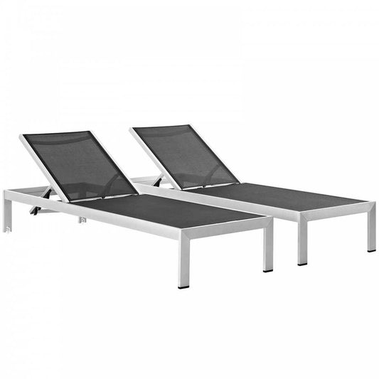 Shore Chaise Outdoor Patio Aluminum Set of 2, Silver Black