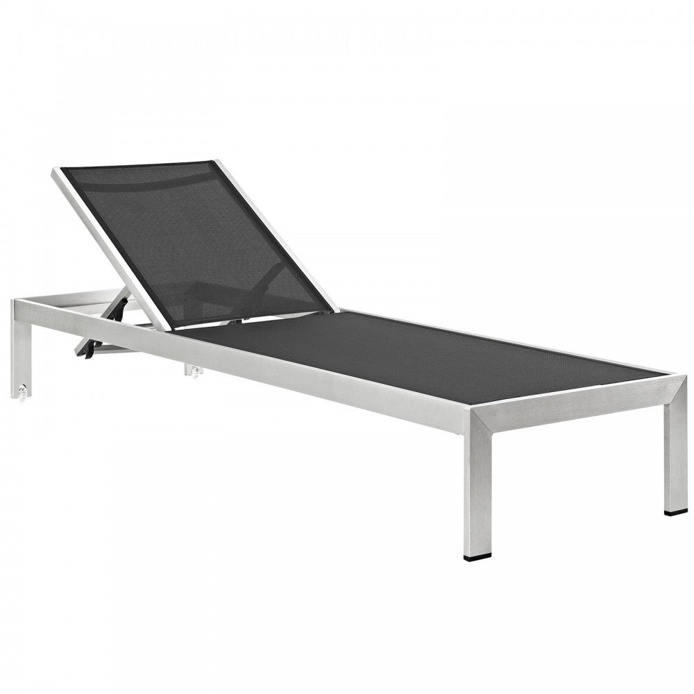 Shore Chaise Outdoor Patio Aluminum Set of 2, Silver Black