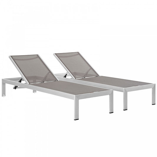 Shore Chaise Outdoor Patio Aluminum Set of 2, Silver Gray, EEI-2472-SLV-GRY-SET