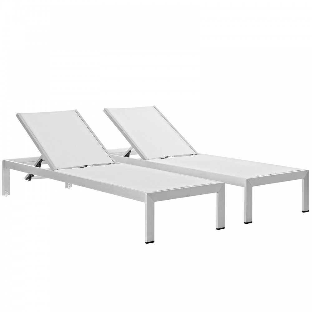 Shore Chaise Outdoor Patio Aluminum Set of 2, Silver White